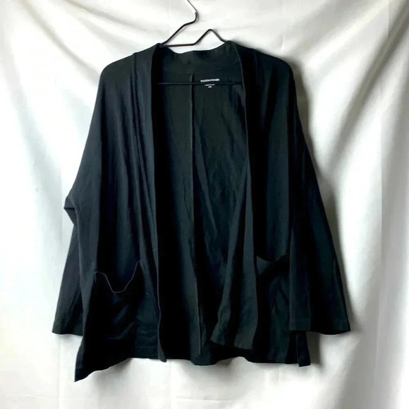 EILEEN FISHER WO SIZE LARGE OPEN FRONT CASUAL JACKET BLACK ORGANIC COTTON CLEAN - Picture 1 of 11
